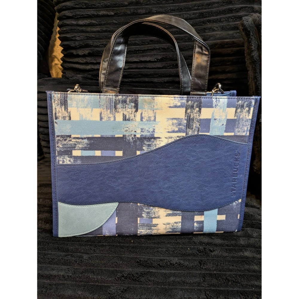 Starbucks 2024 Blue Abstract Woven Tote Bag with Crossbody Strap